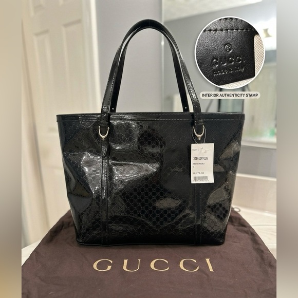 Gucci Handbags - NWT Gucci Microguccissima Patent Leather Nice Tote - Black